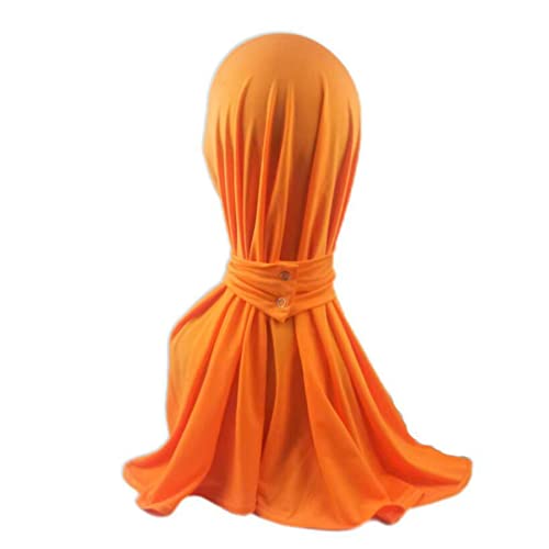 Suillty Fashion Muslim Hijab for Women Instant Snap Fastener Hijab Inner Cap Full Cover Head Wraps Scarf Islam Turban Caps - color: Orange