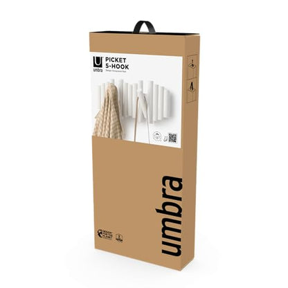 Umbra Picket Coat Rack, Wall Mount 5 Flip-Down Coat Hooks, White - color: White, size: 5-Hook