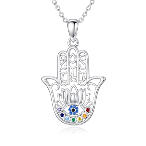 WINNICACA Sterling Silver Evil Eye Necklace Protection Crystal Pendant for Women Good Luck Vintage Evil Eye Pendant Jewelry Birthday Gifts for Women Friend Female - style: M-Lotus(Chakra) Necklace