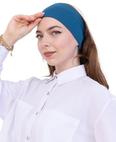 Prien Women Cotton Hijab Cap, Stretchy Head Cover, Pre-Sewn Inner Muslim Scarf Undercap, Non Slip Headband for Daily Wear - color: Turquoise
