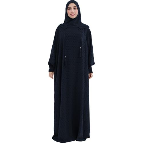 Polka Dot Abaya| Hooded Abaya for Muslim Women| 1pc Hoody Dress| Maxi Dress - color: Dark Blue, size: Size 1