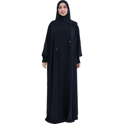 Polka Dot Abaya| Hooded Abaya for Muslim Women| 1pc Hoody Dress| Maxi Dress - color: Dark Blue, size: Size 2