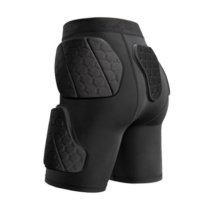 Football Padded Compression Shorts with Cup Pocket, 5 EVA Pads | 5 EVA foam pads provide hip, thigh and tailbone coverage with a built-in cup pocket and compression fit for football - size: Youth-M