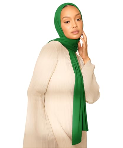 Hijab Scarf for Women Soft Muslim Hijabs Head Wrap Scarves Fashion Long Hair Shawls Stretchy Muslin Headscarf - color: Bright Green Hijab Scarf for Women