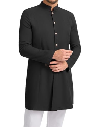 YAOHUOLE Mens Kurta Coats Indian Ethnic Royal Suits Jubba Thobe for Men - color: Black, size: XX-Large