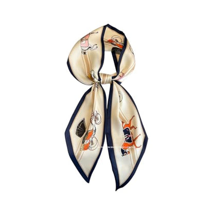 Silk Feeling Head Scarf Fashion Satin Hair Scarf Square Long Scarves for Women Gifts - color: 02 White Horse/5.12 X 59 Inch