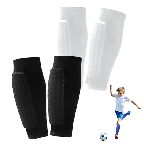 2 Pairs Soccer Shin Guards for Kids Youth Adult,Shin Guards Soccer Calf Compression Sleeve with Honeycomb Pads,Lightweight Shin Protector Support for Baseball MTB Football–Boys Girls Protective Gear - color: black+white, size: Small