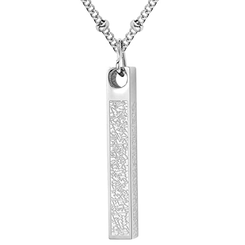Qitian Islamic Jewelry Gifts for Women Muslim Pendant Gold Allah Arabic 3D Bar Necklaces Ayatul Kursi Necklace Islam Eid Ramadan Gifts for Women Men - color: C-Silver-Muslim Necklace for women