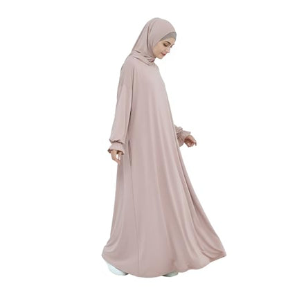 Abaya Muslim Women Hooded Dress Loose Sleeve Loose Maxi Modest Islamic Clothing Prayer Dress Kaftan - color: Gray Lilac