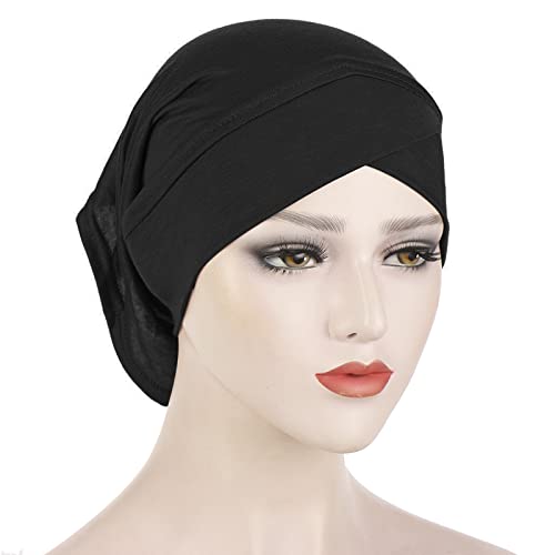 PURFUN 3 Pcs Muslim Inner Hijab Caps Women Solid Color Under Hijab Caps Stretchy Breathable Full Cover Undercap Tube Bonnet - color: White+black+beige