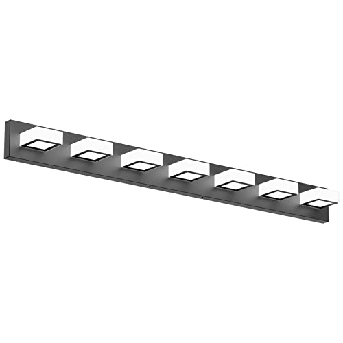 Ralbay 46" LED Modern LED Black Vanity Lights Fixtures 7 Lights Acrylic Matte Black Vanity Lights Modern Black Bathroom Wall Lighting Over Mirror - color: Black-White light, size: 46 inch