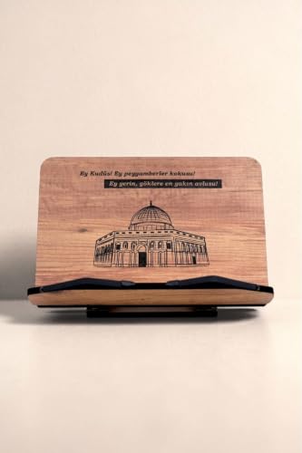 Adjustable Wooden Book Stand for Reading and Quran - Desktop Rahle with Tablet Holder, 4-Level Tilt Mechanism, 0.31 in MDF, Foldable Design for Comfortable Ergonomic Study and Work - Made in Turkey