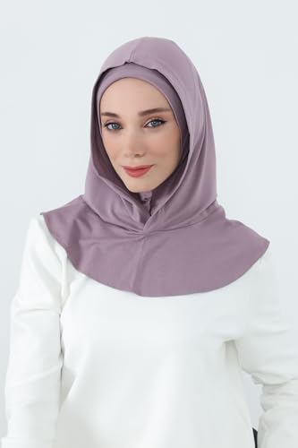 Aisha's Design Full Coverage%95 Cotton Bonnet for Women, Ready-to-Wear Hijab Bonnet Headscarf with Neck Coverage - color: Lilac