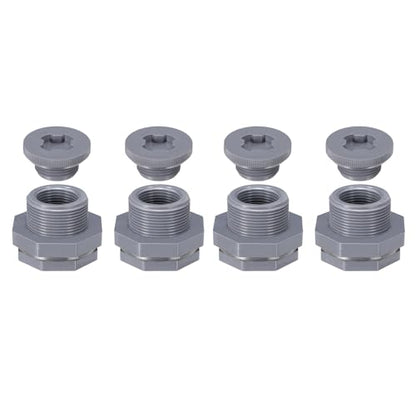 PATIKIL PVC Bulkhead Fitting with Plug NPT1", 4 Pack Bulkhead Water Tank Connector with Silicone Seal Gasket Garden Hose Fitting with Plug for Rain Bucket, Sinks, Aquariums, Gray