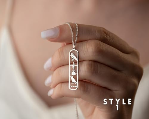 925 Sterling Silver Egyptian Hieroglyphic Name Necklace Dainty Cartouche Pendant Jewelry for Personalized by Hongyu Studio