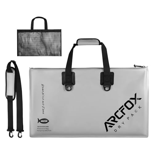 ARCFOX Live Fish Bag Weigh in Bag 28x17in Gray, Tournament Fishing, Detachable Mesh Liner, Waterproof, Leakproof, Airtight Zipper, Inflatable/Drain Valve, Oxygen Machine Storage Pocket, Measure Scale