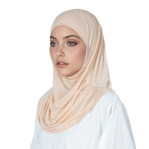 Solid Color Hijab for Women Muslim Prayer Scarfs for Women Women's Instant Hijab Modest Islamic Khimar - color: Beige