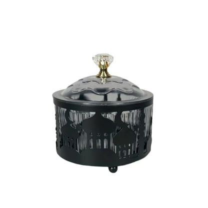 Ramadan Serving Trays, Ramadan Trays with Lid Metal Eid Mubarak Tray, Mini Cake Candy Tray Reusable Dessert Tray Round Food Storage Organizer for Eid Party Activity - color: Black