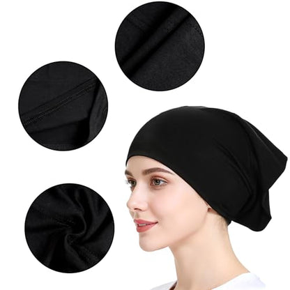 Sucrain 2PCS Under Scarf Hat Cap Islamic Muslim Hijab Headscarf Elastic Wide Headband Lightweight Hats Breathable Liner - color: Black