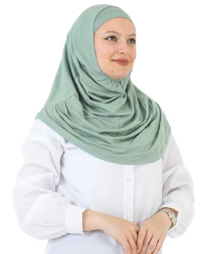 Prien Chic Ready To Wear Hijab For Women, Muslim Long Turban Undercap Set, Instant Scarf, Prayer Clothes For Girls, Abaya - color: Light Green