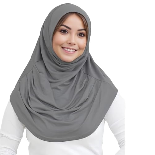 Ready to Wear Hijab for Women Instant Hijab Soft Muslim Scarf for Prayer Islamic Clothes Jersey Abaya - color: Dark Grey