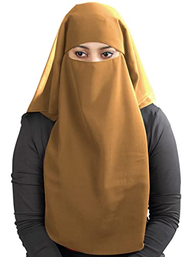 MyBatua 3 Layers Saudi Niqab In Breathable Georgette, Wholesale Price, 1pc Face Veil NQ-003 - color: Light Brown