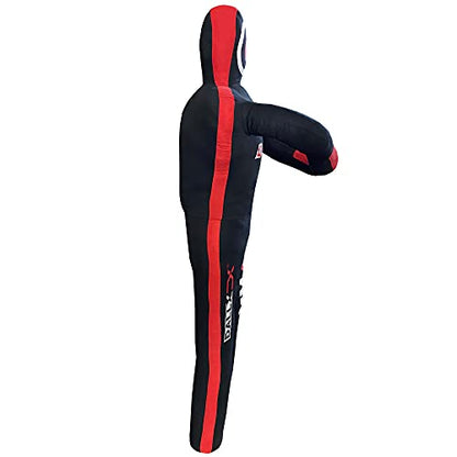 DALLX MMA Grappling Dummy BBJ Wrestling Brazilian Jiu Jitsu Punching Bag Judo Karate Throwing Boxing Fighting Dummy Self Defense Standing Position – UNFILLED - color: Black Red, size: 5 FT
