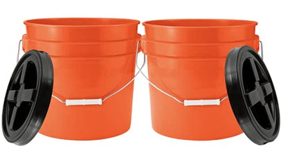 House Naturals 3.5 Gallon Food Grade Orange Bucket Pail with Black Air-Tight Screw on Lid (Pack of 2) BPA Free Made in USA containers