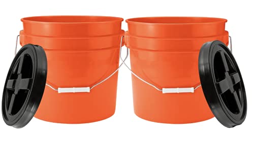 3.5 Gallon Food Grade Orange Bucket Pail with Black Air-Tight Screw on Lid (Pack of 2) BPA Free Made in USA containers