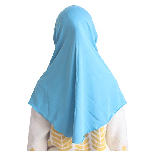 Girls Hijab Muslim Scarf for Kids – Ready to Wear, Solid Color, Soft & Breathable Daily Headwear for Ages 6-11 - color: Sky Blue