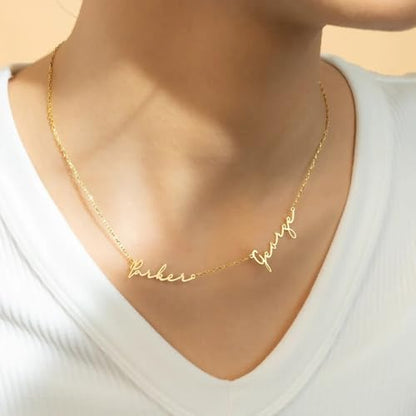 Ajiangwu 18K Gold Plated Name Necklace Personalized,Multiple Custom Name Necklace Family Necklace with Kids Names Customized Choker Necklace for Women - color: 2 Names