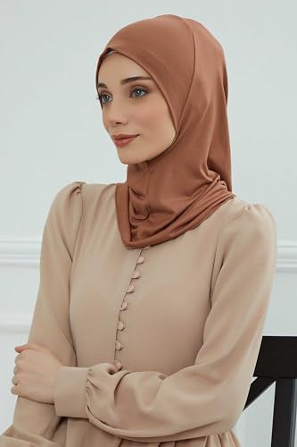 Aisha's Design Instant Turban 95% Cotton Head Scarf Headwear Combed Cotton Ninja Cap, Slip on Jersey Hijab - color: Caramel Brown