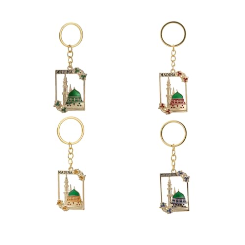 4pcs of Set Muslim Islamic Mosque Keychain,Ramadan decor Religious Bag Purse Charm 18K Gold Plated Key Ring Chain Accessories Gifts For Car,Backpacks