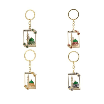 4pcs of Set Muslim Islamic Mosque Keychain,Ramadan decor Religious Bag Purse Charm 18K Gold Plated Key Ring Chain Accessories Gifts For Car,Backpacks