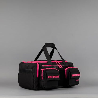 WOLFpak 30L Perfect Duffle Bag (Neon Pink) Tactical Gym Bag Hardshell Base 1000D Waterproof Travel Carry On with Shoe Compartment, Dual Cup Holders, Laptop Sleeve & Molle Straps - color: Neon Pink