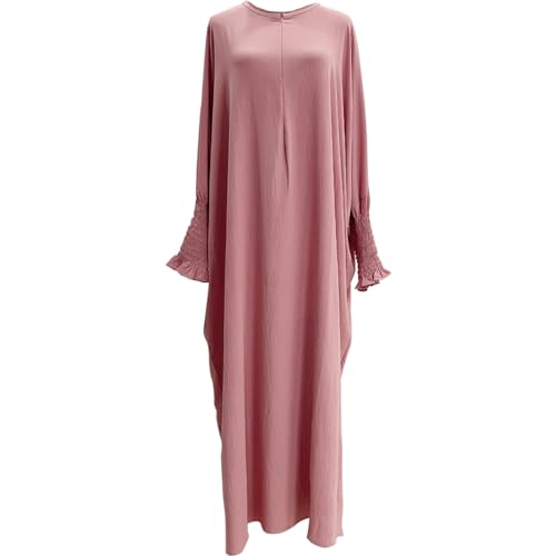 Lenmipot Islamic Women Jilbab Abayas Muslim Abaya Dress for Women Middle East Kaftan Dubai Dress Eid Prayer Clothes - color: Pink