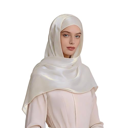 Organza Sheen Shimmer Crepe Hijab Scarf for Women Lightweight Sheer Shawl Wrap for Wedding and Evening Dresses - color: Beige