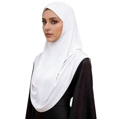 Instant Hijab Ready To Wear Hijab Scarf for Women Soft Long Muslim Jersey Hijabs Head Scarf for Prayer Abaya - color: White