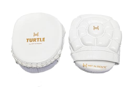 HIT N MOVE Curved Micro Turtle Boxing Mitts | Punching Pads | Sparring Gear for Boxing, MMA, Kickboxing, Muay Thai, Martial Arts Training Equipment, Genuine Leather, High-Performance Mitts - color: White