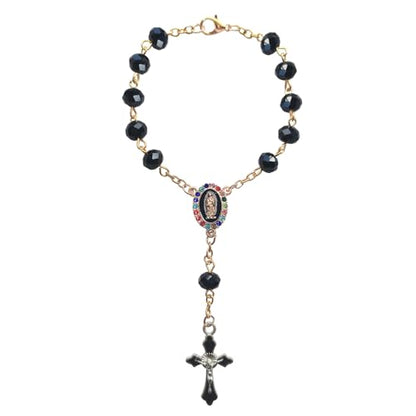 Rimvoe Car Rosary for Rearview Mirror Hanging - Catholic Religious Devout Gift with Virgin Mary Charm and Crucifix, Ideal Catholic Rosary Gifts for Men & Women (Black)