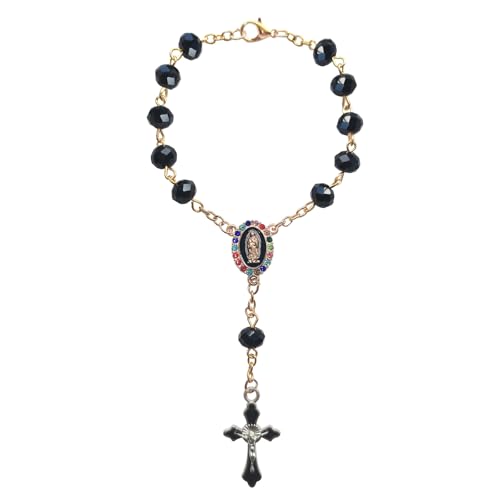 Rimvoe Car Rosary for Rearview Mirror Hanging - Catholic Religious Devout Gift with Virgin Mary Charm and Crucifix, Ideal Catholic Rosary Gifts for Men & Women (Black)