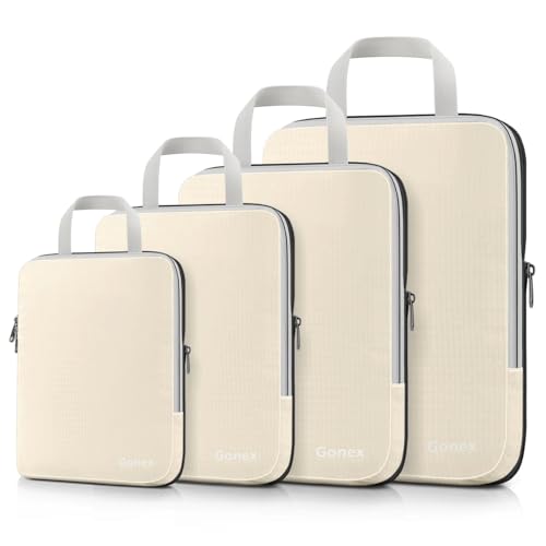 Gonex Compression Packing Cubes, 4-Piece Expandable Travel Organizers - color: 4-Cream, size: 4 Set
