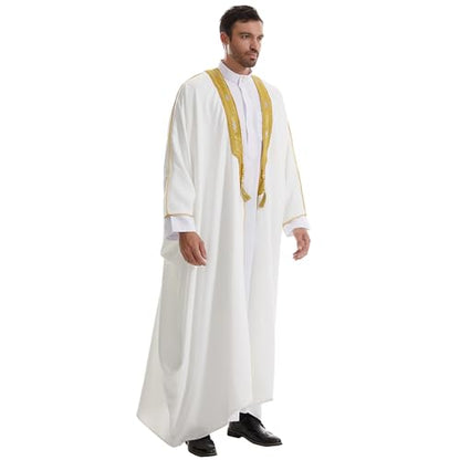 Muslim Men Thobe Thick Golden Tassel Muslim Prayer Cardigan Eid Open Abaya - color: White, size: Medium