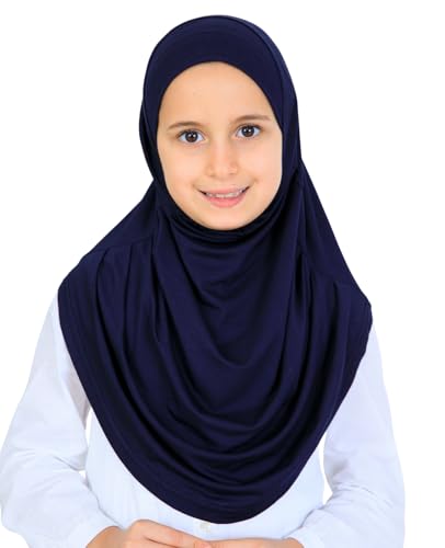 Prien Ready To Wear Hijab For Girls, Soft Viscose Muslim Scarf For Kids, Instant Islamic Clothing For Women For Ramadan, Eid - color: Navy Blue