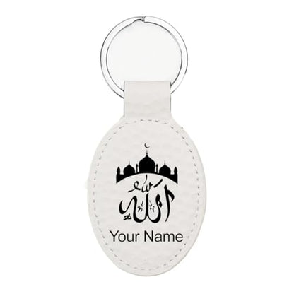 LaserGram Oval Keychain, Allah 2, Personalized Engraving Included (Golf White) - color: Golf White