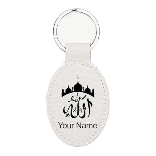 LaserGram Oval Keychain, Allah 2, Personalized Engraving Included (Golf White) - color: Golf White