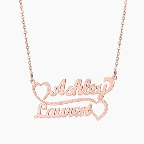 10K/14K/18K Solid Gold Name Plate Necklace,Real Gold Customized Name Necklace with Birthstone for Women,Personalized 1-4 Nameplates Necklaces Birthday for Her Girls - color: Style 7:2 name