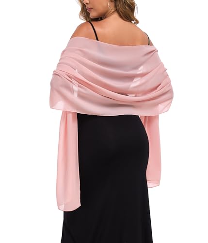Shawls and Wraps for Evening Dresses Sheer Chiffon Women Elegant Soft Silky Wraps Wedding Bridal Scarf - color: Blush, size: 79*26‘’