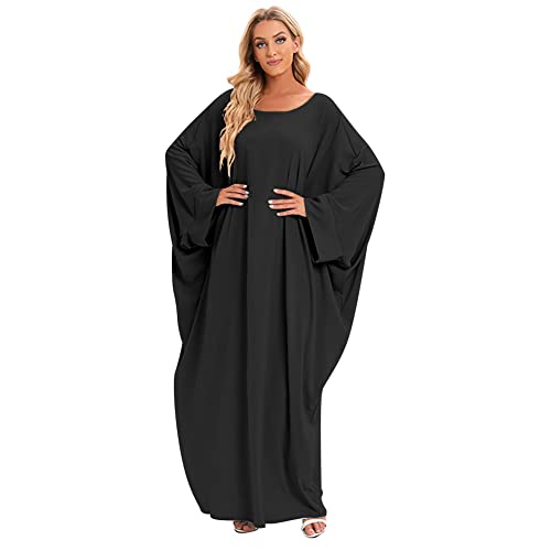 Muslim Dress for Women Pakistani Kaftan Abaya Robe + Hijab Arabic Islamic Prayer Clothes Dubai Outfits - color: Black Set