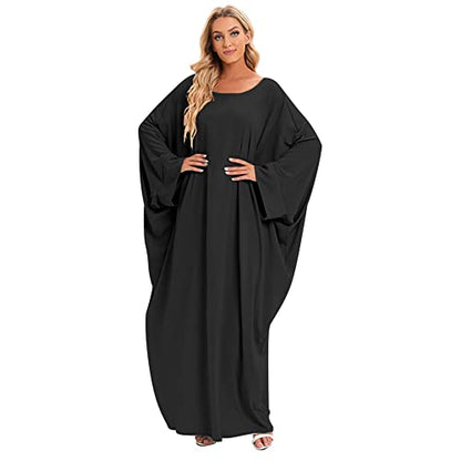 Muslim Dress for Women Pakistani Kaftan Abaya Robe + Hijab Arabic Islamic Prayer Clothes Dubai Outfits - color: Black Set